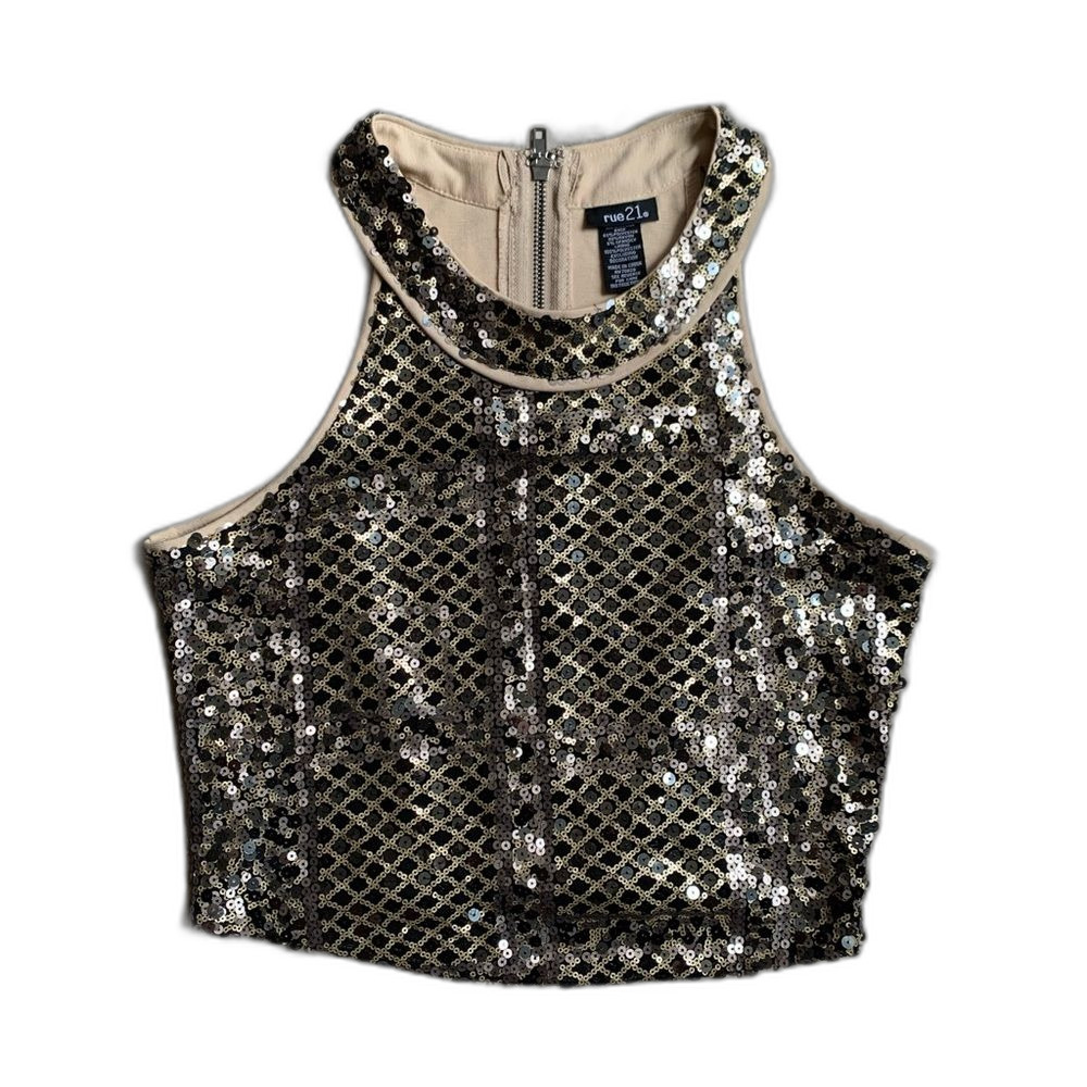 Rue21 Black and Gold Sequin Tank Top Size Large
